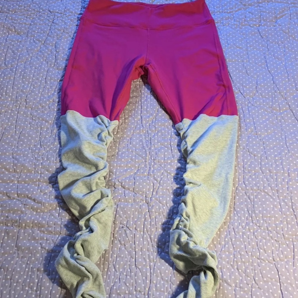 YOGA Goddess Leggings Hot Pink & Gray Ribbed